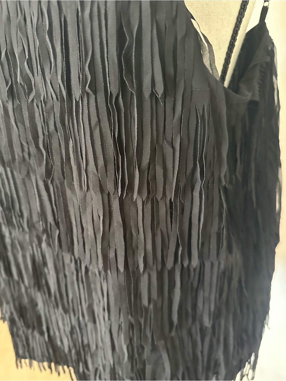Guess Black Tiered Fringe Cami Tank Top Whimsigoth Dark Fairy Grunge Blouse L - Picture 4 of 10